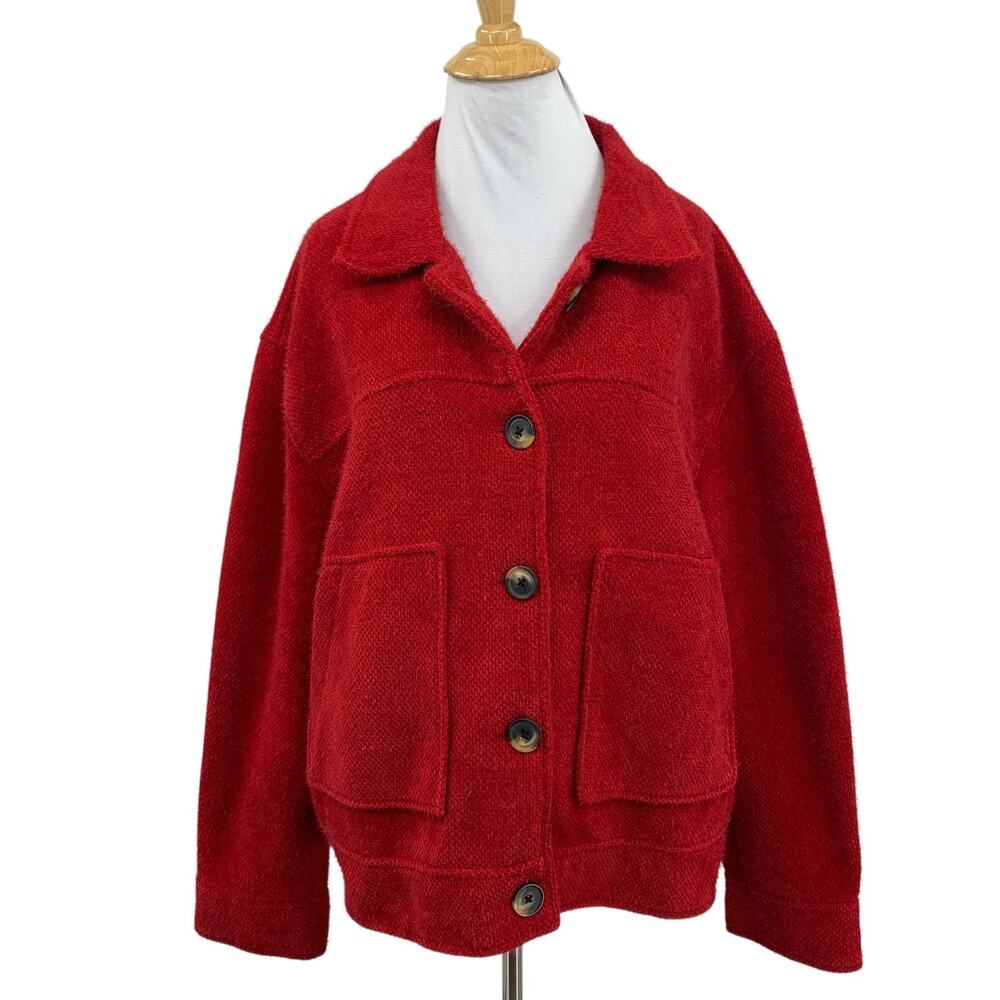 Tribal Jacket Womens XL Extra Large Cardinal Boucle Button Up Collar Big Pockets
